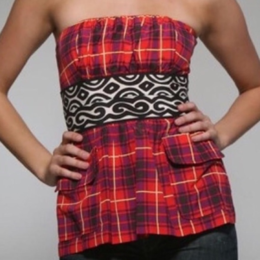 Plenty Tracy Reese Silk‎ Plaid Bustier Top 10 Boned Corset Strapless Y2K Indie